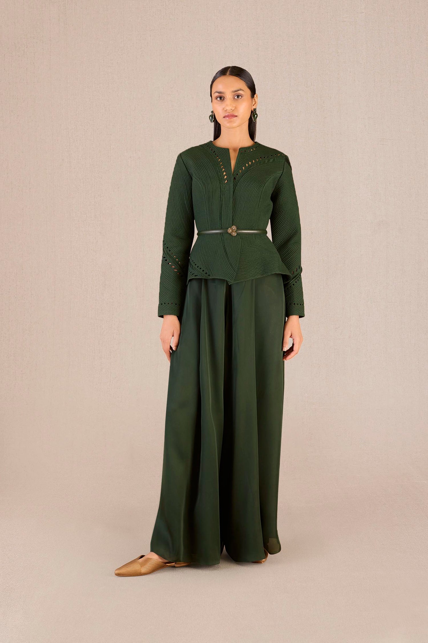 Chanderi Rifat Jacket Set – Green