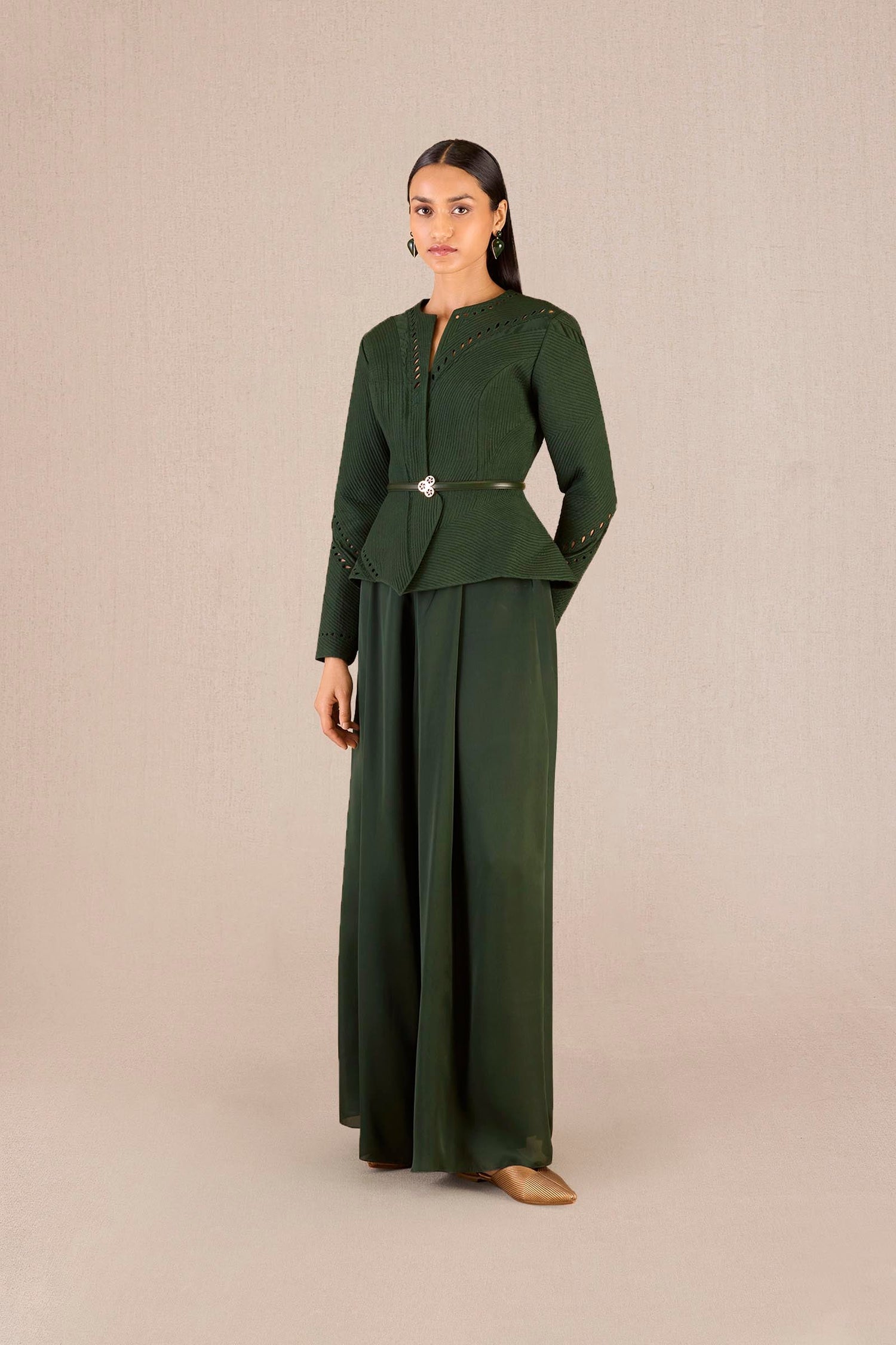 Chanderi Rifat Jacket Set – Green