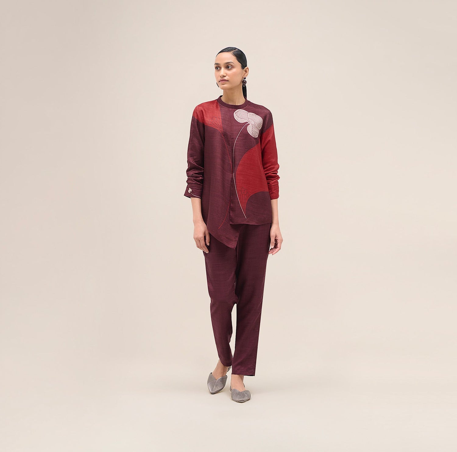  Silk Falak Shirt Set – Red