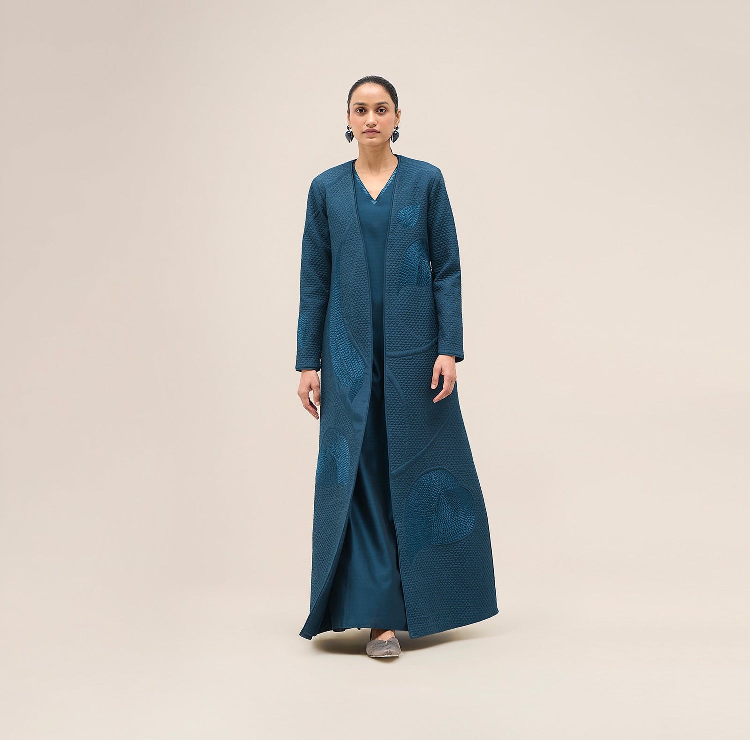  Shantung Raziya Abaya Set – Blue