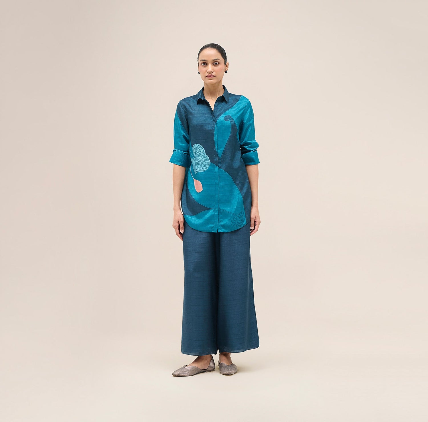  Silk Arwa Shirt Set – Blue