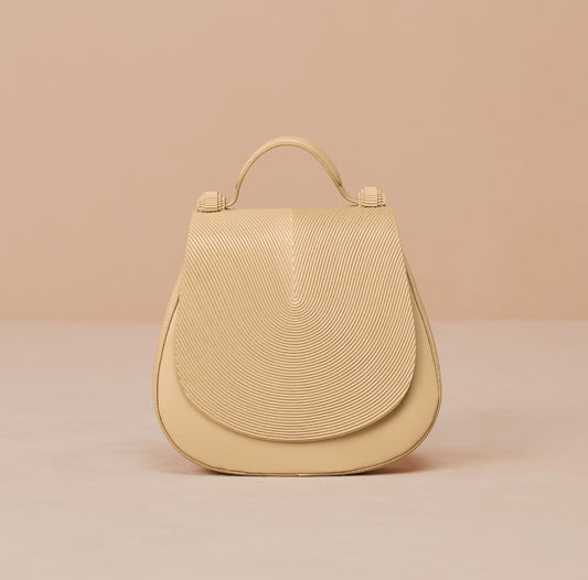 Faux Leather Ennia Top Handle Bag – Beige