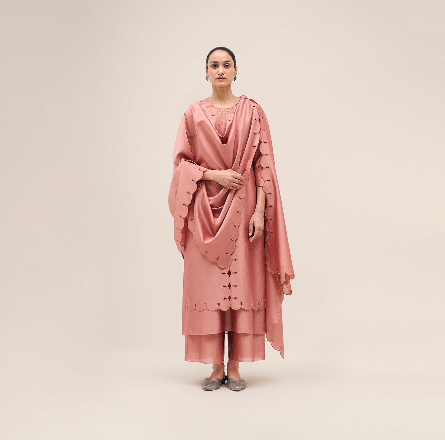  Chanderi Svara Kurta Set – Pink