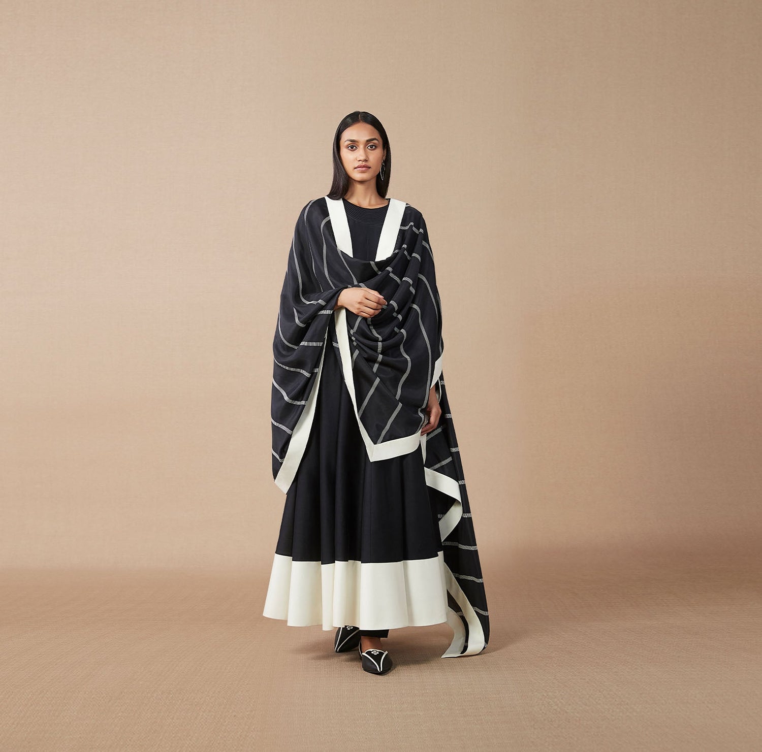  Chanderi Afeesa Anarkali Set – Black