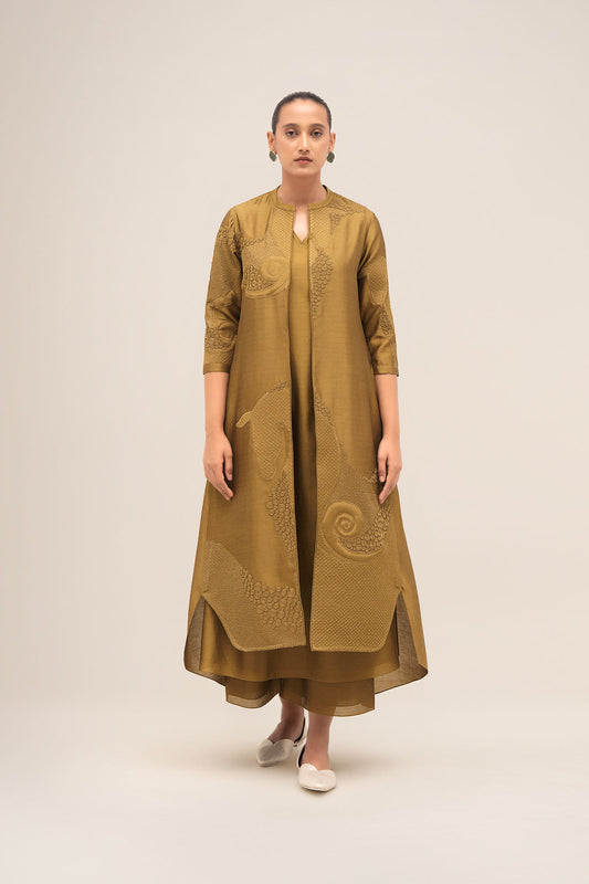 Chanderi Rida Jacket Set – Green