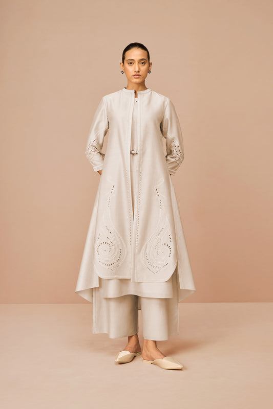 Chanderi Anais Jacket Set – Beige