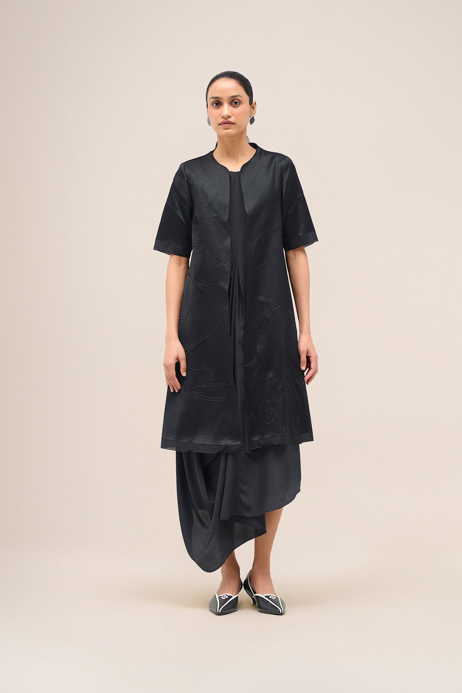  Chanderi Israh Jacket Set – Black