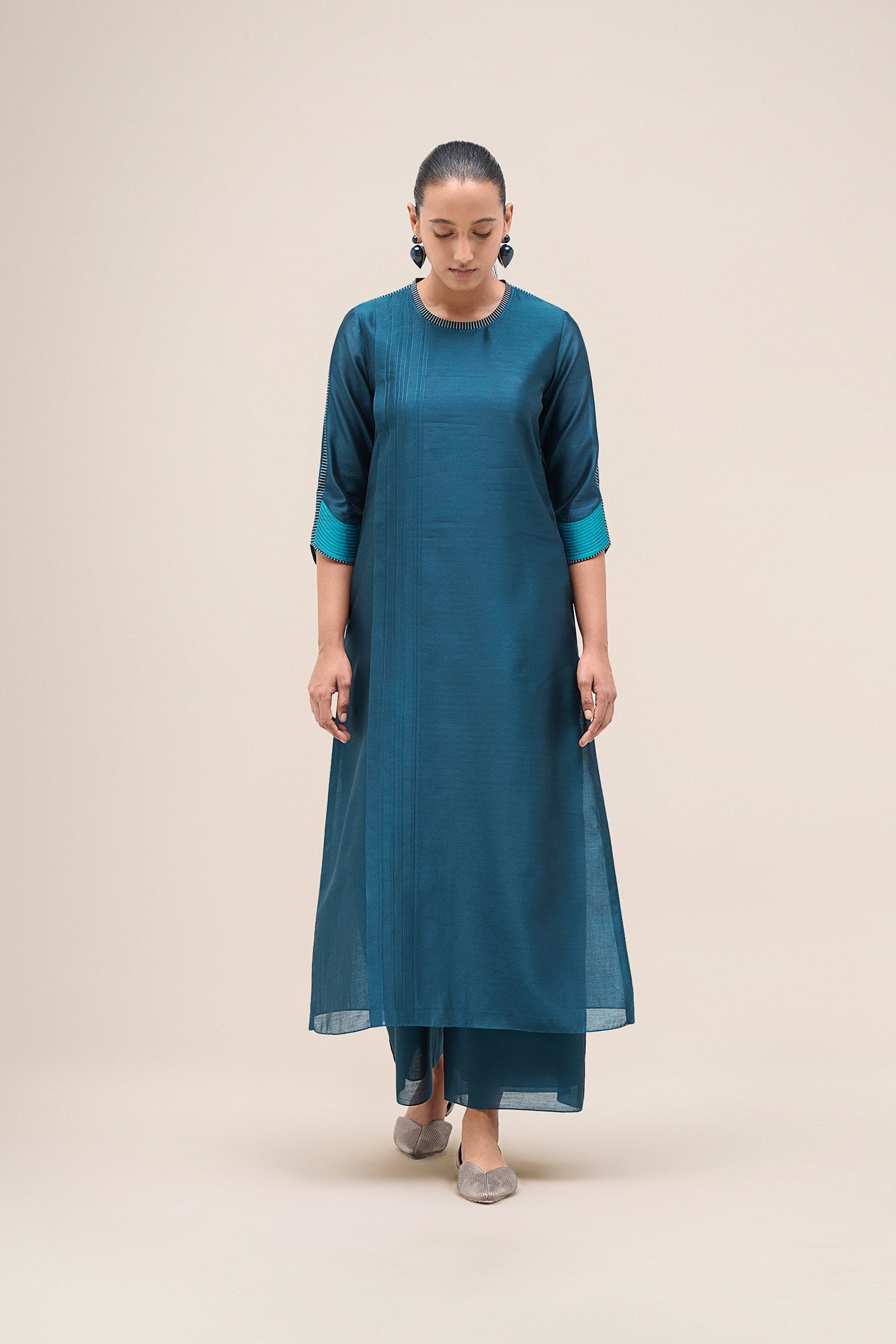  Chanderi Shiloh Kurta Set – Blue