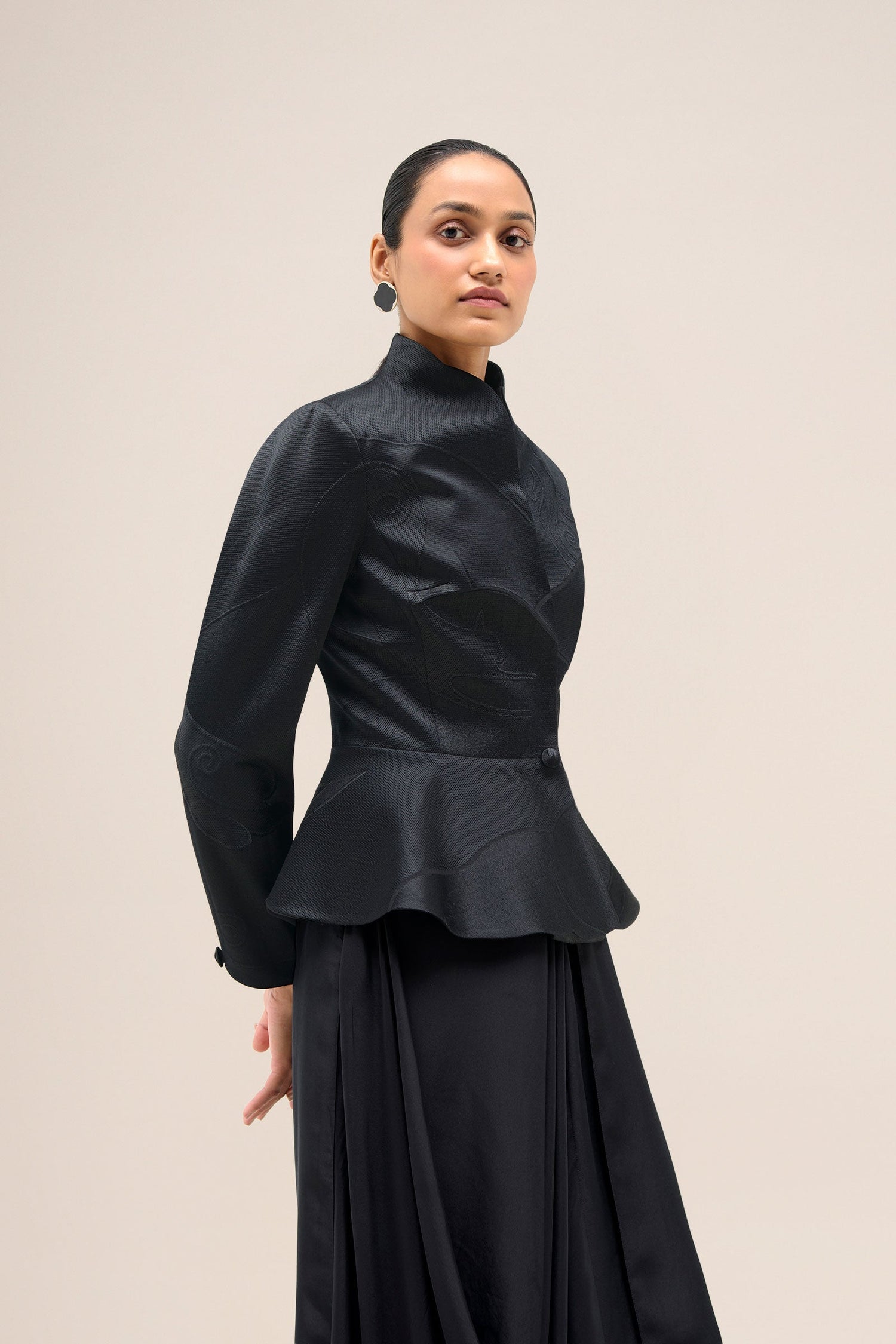  Chanderi Layla Jacket Set – Black