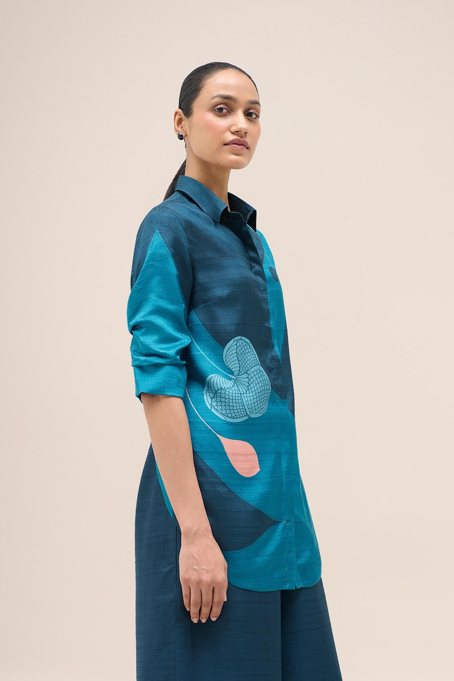  Silk Arwa Shirt Set – Blue