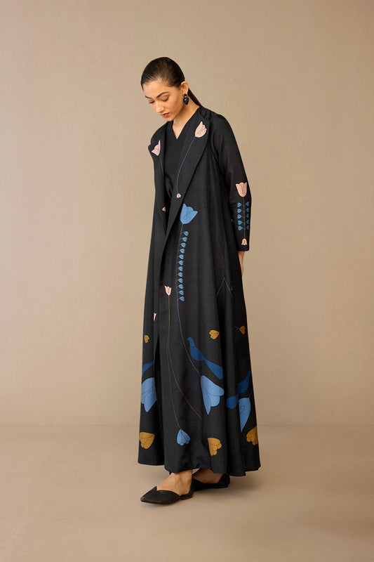 Silk Fiza Abaya Set – Black