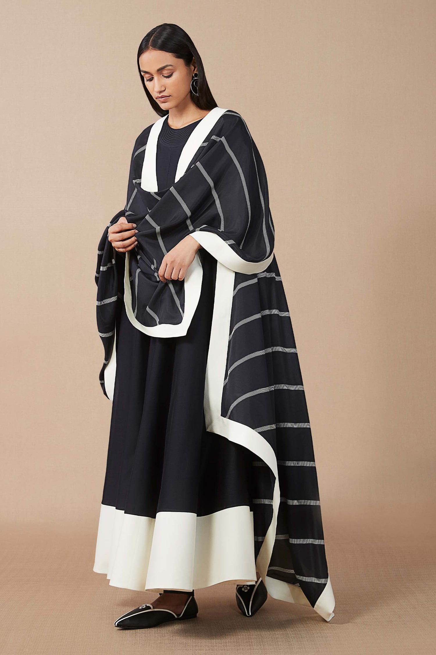  Chanderi Afeesa Anarkali Set – Black
