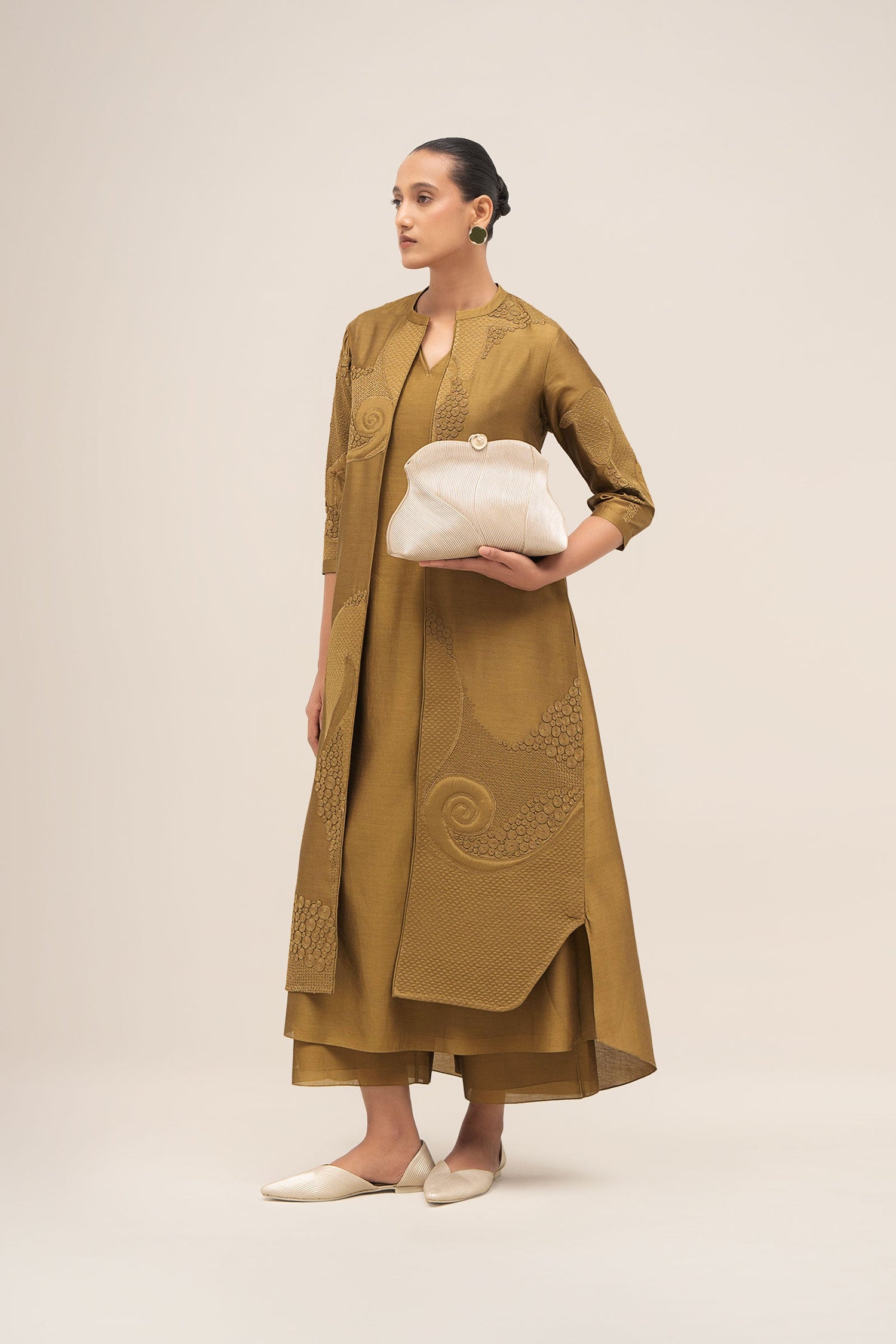  Chanderi Rida Jacket Set – Green