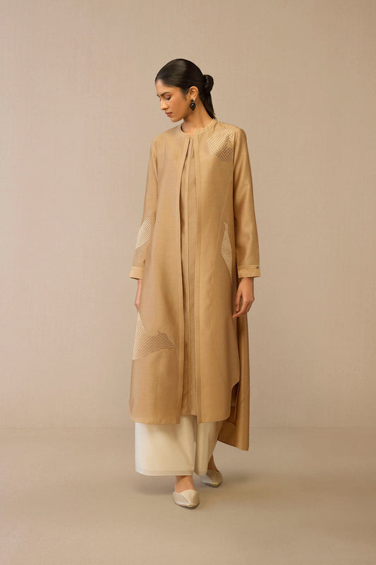 Chanderi Dilzan Abaya Set – Beige