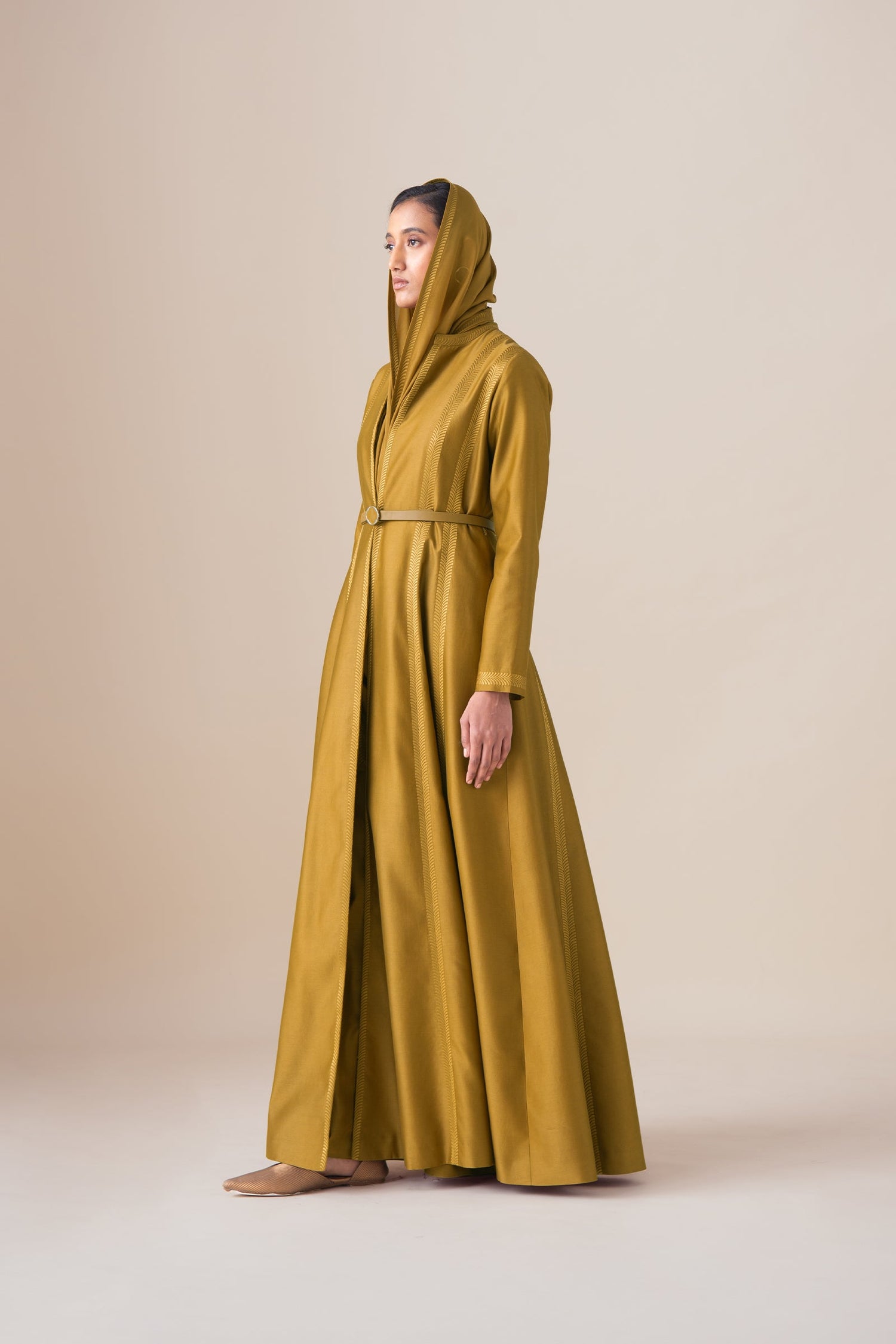    Chanderi Rubab Abaya Set – Yellow