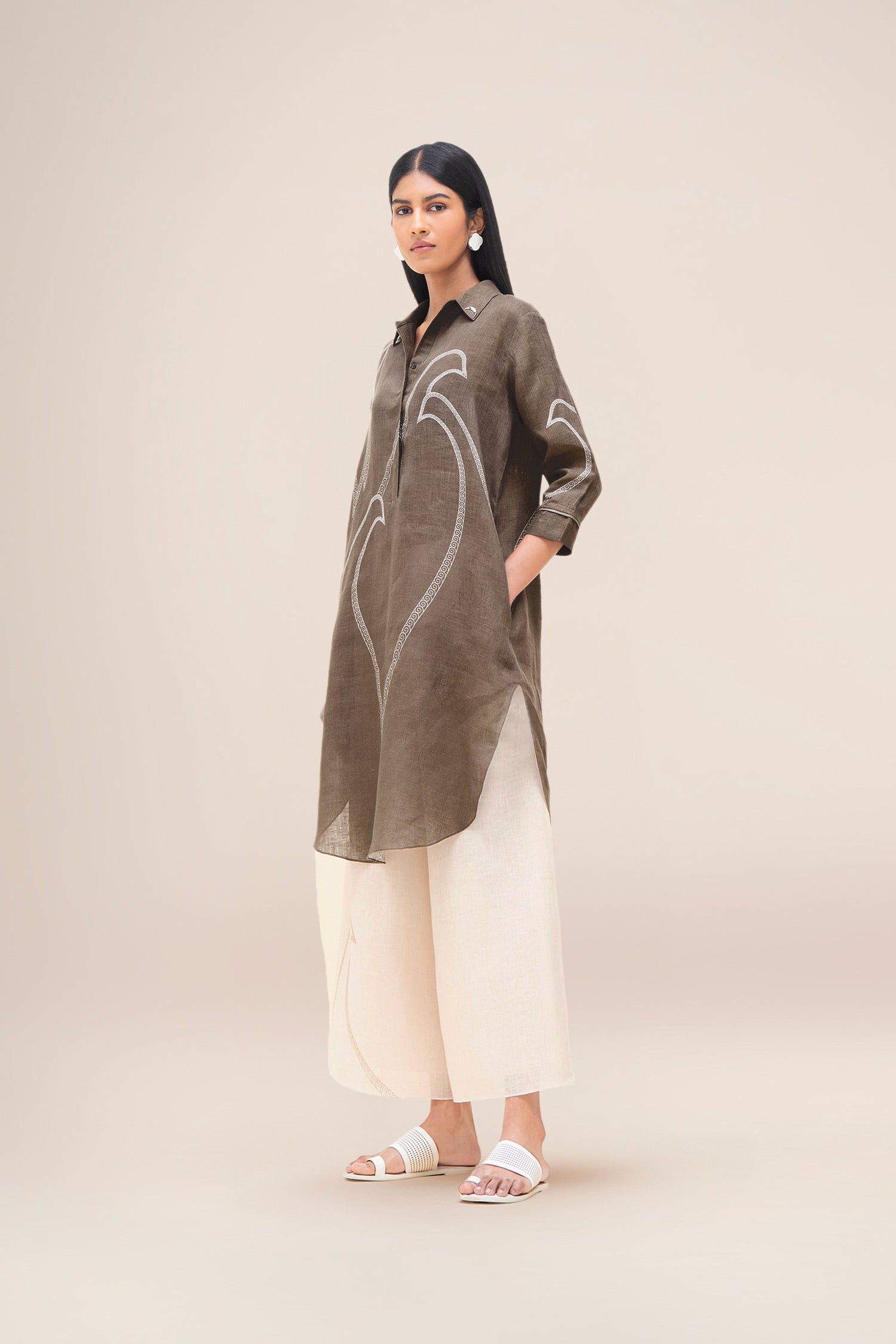  Linen Yuhina Tunic Set – Brown