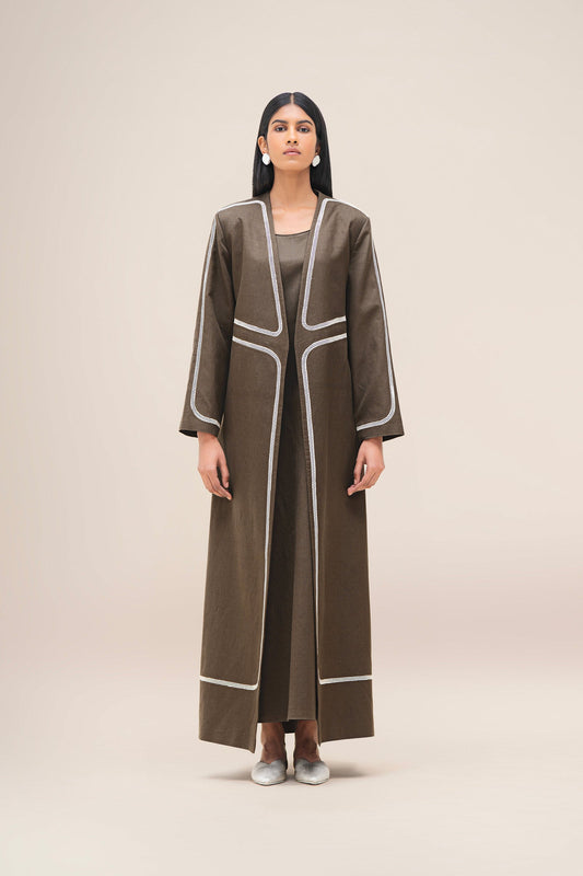Linen Ravida Abaya Set – Brown