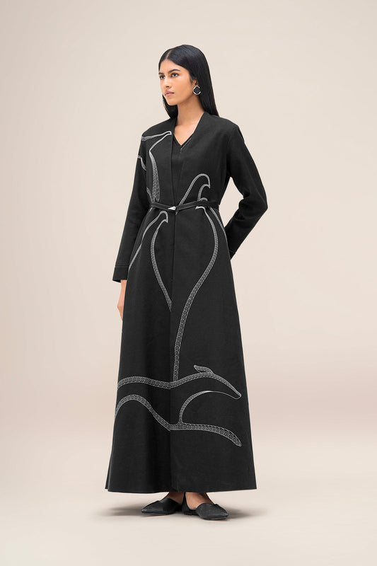 Linen Nightingale Abaya Set – Black