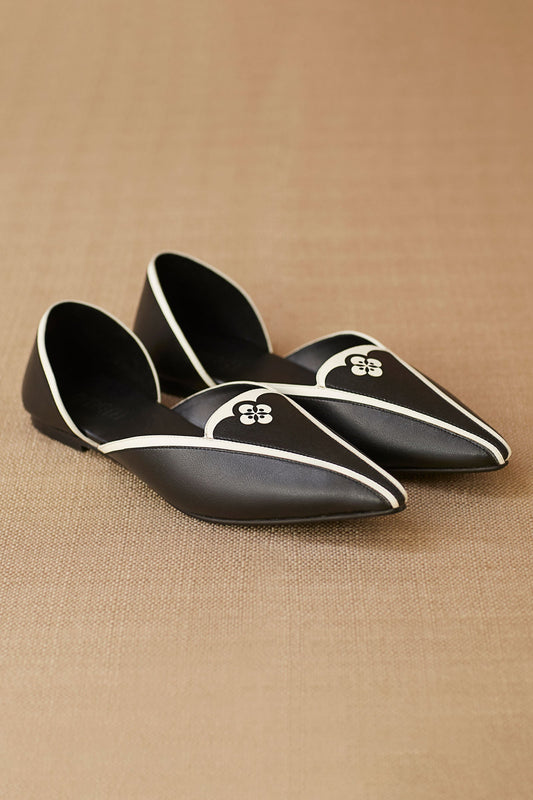 Faux Leather Elena Point-toe Flats – Black