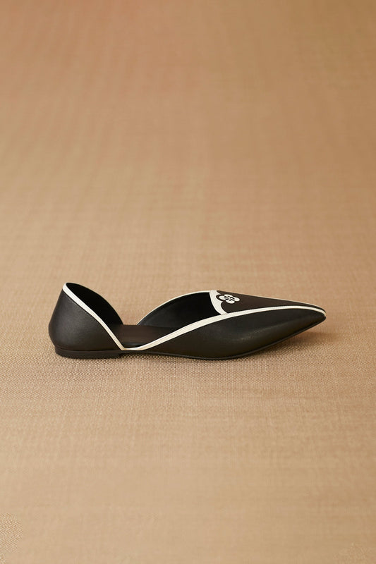Faux Leather Elena Point-toe Flats – Black